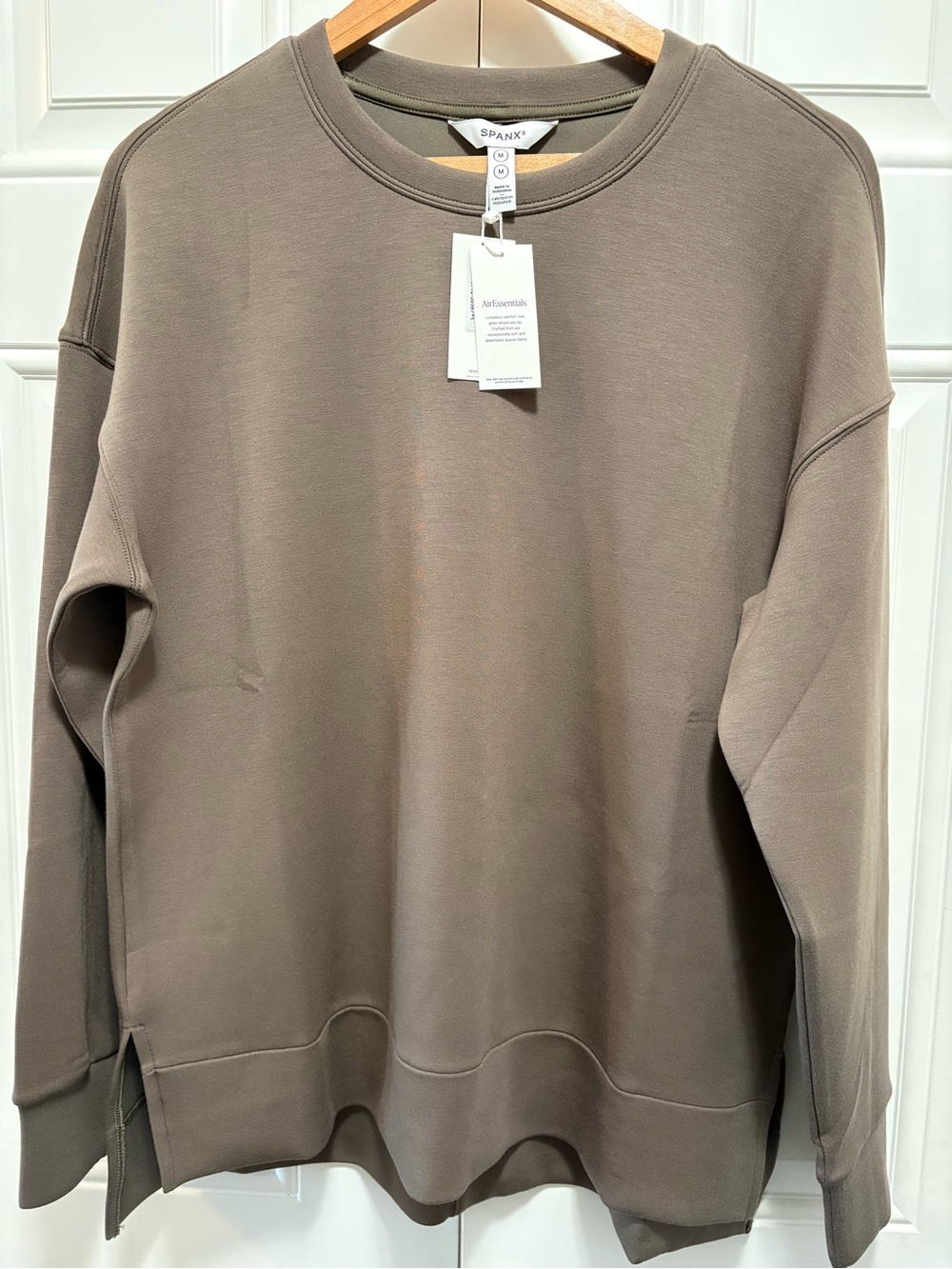 SPANX women’s AirEssentials long sleeve Crewneck Top in Mineral - Size M